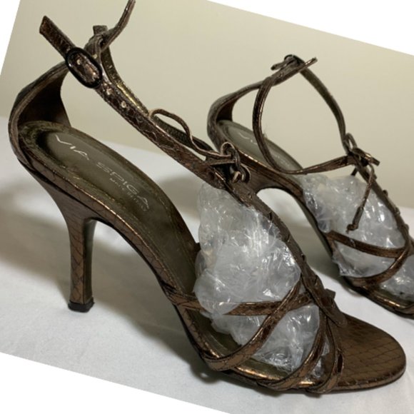 Via Spiga High Heels Sandals Snake Leather Bronze - Picture 1 of 9